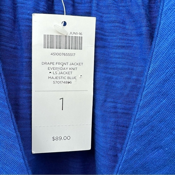 NWT Chico’s Knit Drape-Front Jacket Majestic Blue - Picture 6 of 11
